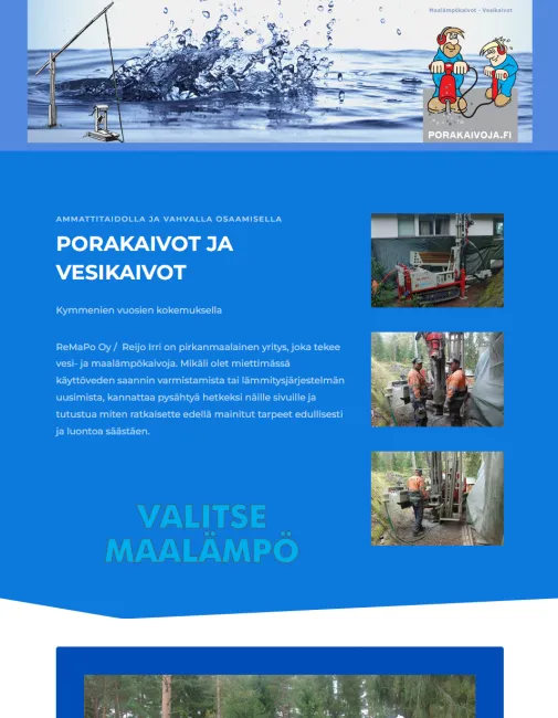 Näyttökuva Porakaivoja -verkkosivuista